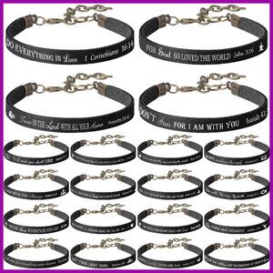 20 Inspirational Bible Verse Leather Bracelets Set for Women Men
